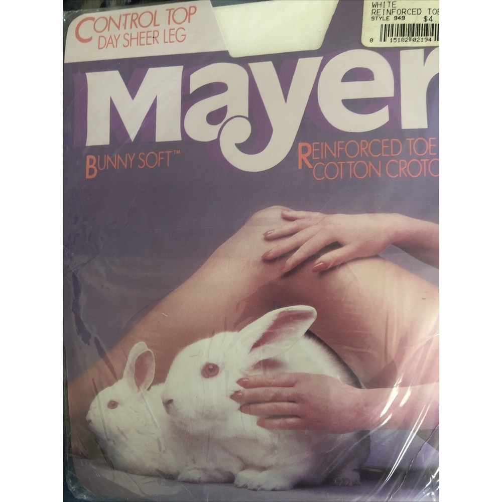 Vintage Mayer Bunny Soft Control Top Nylon Sheer Pantyhose White TALL 1985 USA